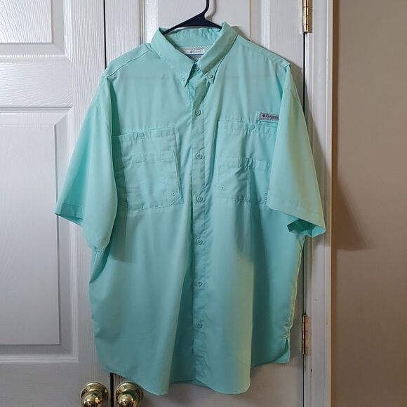 Columbia  mint green  omni shade PFG button down shirt Sz L  NWOT - Picture 1 of 7